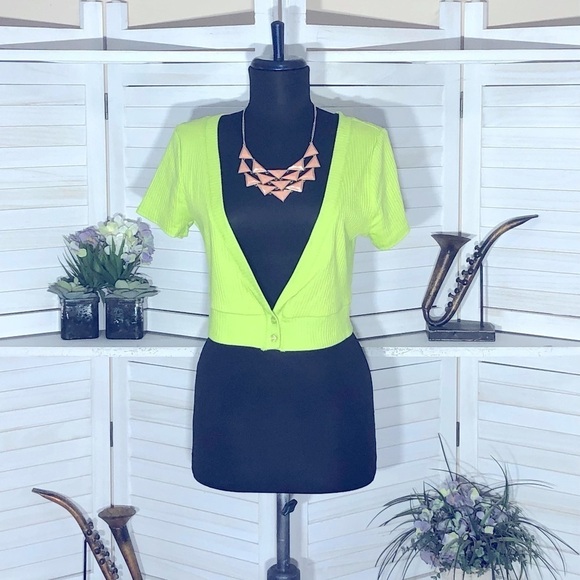 PacSun Lime Green Cropped Top Deep V Neck - Medium - Picture 1 of 8